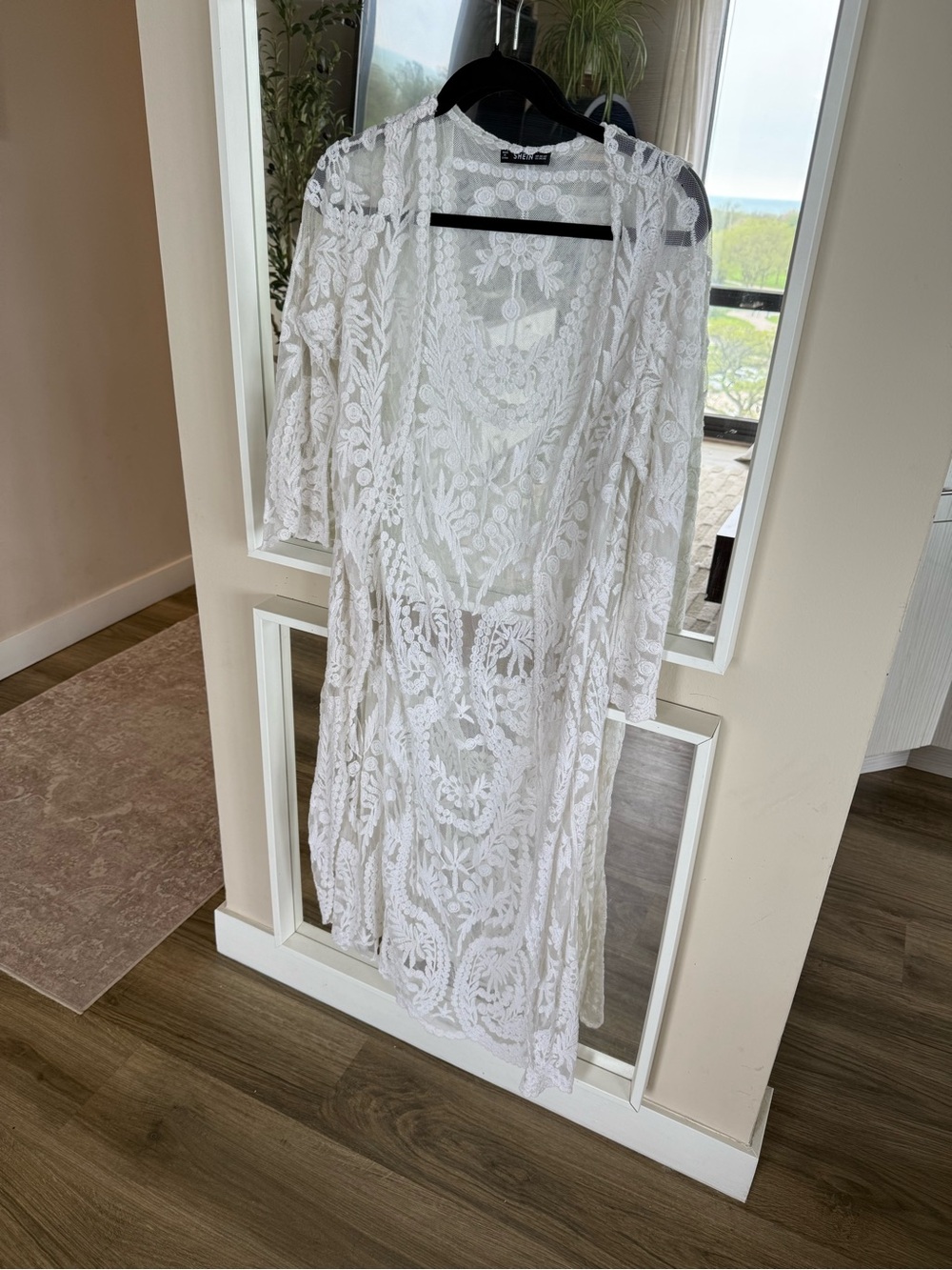 SHEIN White Lace Crochet Swim Coverup